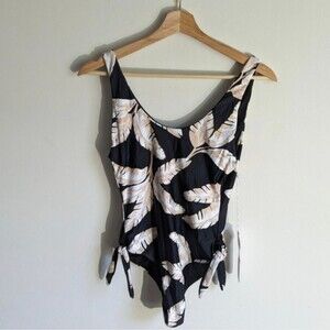 Sisstrevolution Leafy Print One Piece Side Tie Swimsuit NWT